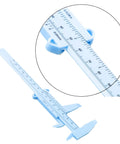 Ultra Precise Vernier Caliper 0 To 150mm Sliding Gauge with double scale, blue plastic, zoomed ruler detail.
