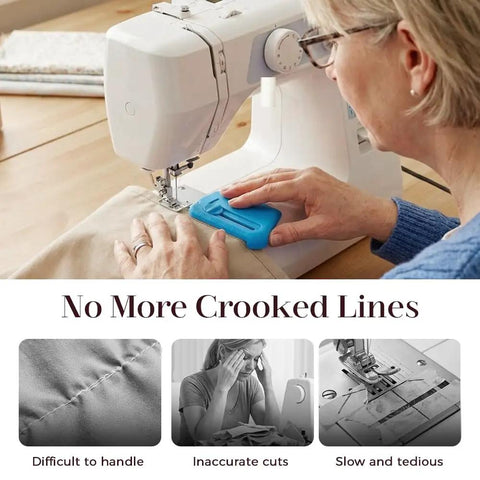 Magnetic Seam Guide For Sewing Machine 3 In 1 With Built In Scale And Seam Ripper demonstrated on sewing machine
