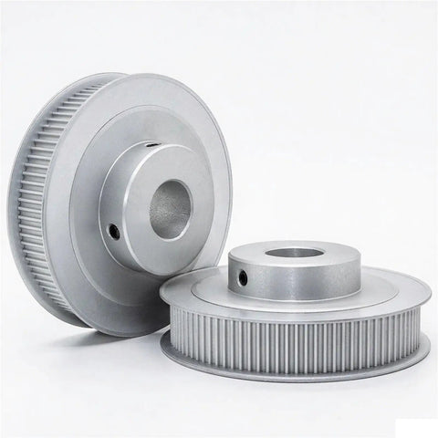 150 Tooth Timing Belt Pulley 10 Pack, Kickass Aluminum Alloy Synchronous Drive Wheel, two pulleys showing keyway and precision gear details.