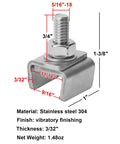 No Nonsense 10 Pack Heavy Duty Conveyor Guide Rail Clamps For Single Line Setup Featuring Solid 304 Stainless Steel Construction with dimensions shown.