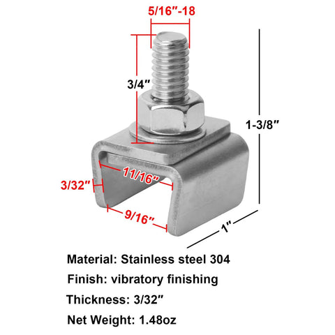 No Nonsense 10 Pack Heavy Duty Conveyor Guide Rail Clamps For Single Line Setup Featuring Solid 304 Stainless Steel Construction with dimensions shown.