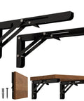 Built To Survive Anything These Hella Tough 8 Inch Folding Shelf Brackets in black for space-saving utility in kitchens or garages.