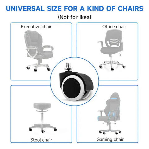 Five Piece Replacement Office Chair Wheels Set, Universal Casters For Study Chairs, visible on various chair types