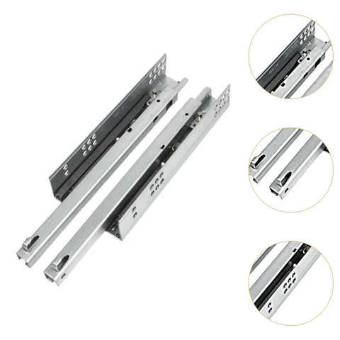 Two Piece Bottom Mount Drawer Slides for Furniture, Metal Drawer Rails With Easy Install, Heavy Duty Under Mount Glide showcased on white