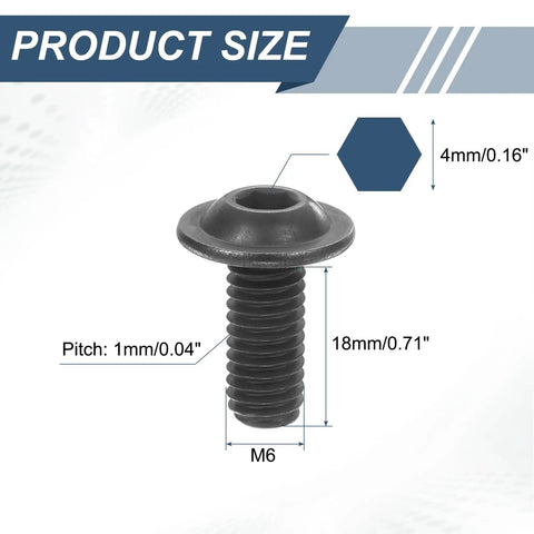 M6 X 18mm Flanged Button Head Socket Cap Screws Kit Dope Stainless Steel 304 Black Finish product size details