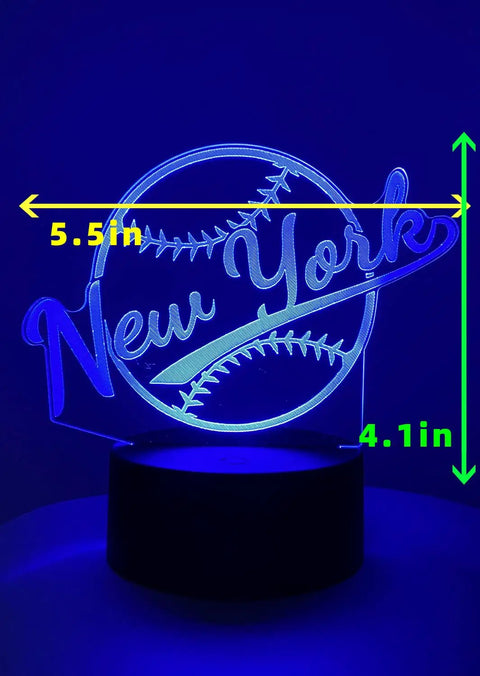 3D Baseball Night Light With New York Vibe, Remote Control And 16 Color Options, 4 Dynamic Modes For Live Sports Decor