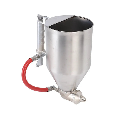 Industrial Grade Pneumatic Cement Mortar Sprayer with 6 Interchangeable Nozzles, 3.5L stainless steel hopper, red air hose.