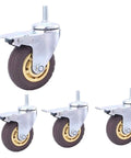 Four Heavy Duty Pneumatic Rubber Caster Wheels With M12 Mounting And Smart Wheel Brakes view with grey wheels and metal mounts