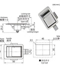 Technical drawing and dimensions of Rugged Stainless Steel Cabinet Door Flat Lock Latch For Industrial Machinery And Equipment Heavy Duty Flat Lock Hardware Straight Style 1 Piece XG095-005-1A Straight Built Tough For Reliable Automation Use