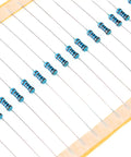 Close-up of resistors from 2600-Piece One Quarter Watt Metal Film Resistor Kit With 130 Values From One Ohm To Three Megaohm, One Percent Tolerance, Breadboard Friendly Assortment For DIY Electronics Repairs Projects And Pro Builds