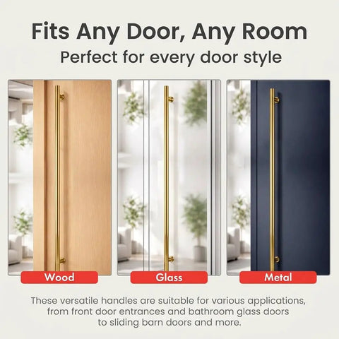 Long Stainless Steel Push Pull Door Handle For Home And Office Two Sided Access Glass Shower Barn And Storefront Doors 60 Inch Brass Gold Round Elite Model Modern Contemporary on wood, glass and metal doors