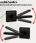 5 Pack Aged Matte Black Bed And Bath Door Lever Set With Privacy Lock showing reversible handle design with 45° angles