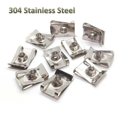 304 stainless steel Heavy Duty Stainless Steel U Type Clips Nut Kit Assortment For M4 M5 M6 M8 Screws on white background