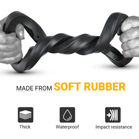 Close-up of thick soft rubber twisting tool designed for waterproof and impact resistance uses in various applications.