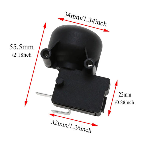 Anti Tilt Dump Switch For Patio Heaters, 125V To 250V AC, 16A Flip Switch Replacement, two terminals, ABS body, dimensions shown.