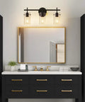 Three Light Matte Black Vanity Light With Clear Glass Shades For Bathroom Mirror Over Vanity And Beyond Perfect Wall Sconce