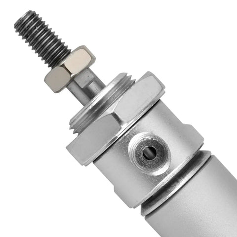 Close-up of Slim Pneumatic Air Cylinder MAL 20-50, 20mm bore, PT1/8 inch port, M10x1.25 piston, aluminum body for tight spaces.