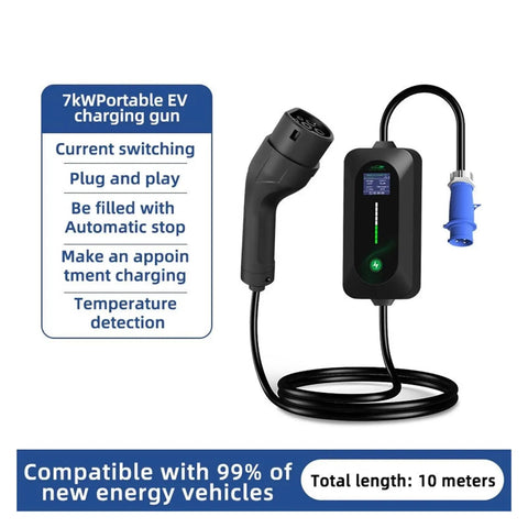 Straight Up Reliable 7Kw Ev Charger With 10M Type 2 Cable Iec 62196 Standard portable EV charging gun with 10m cable