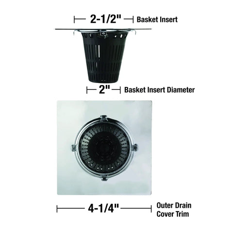 Square Shower Drain Hair Catcher Works Like A Charm By Trapping Every Stray Hair Before It Gets Into Trouble Smooth Chrome Finish, featuring basket insert and cover trim.