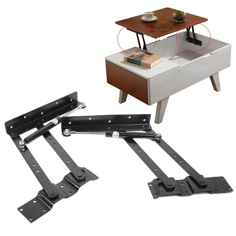 DIY Coffee Table Lift Mechanism Kit with 2 hydraulic hinges, spring loaded lift top frame, 125 degree angle, 100lb capacity, black steel hardware.