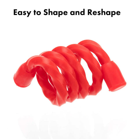 Red silicone cable tie coiled, showing flexibility and resilience. Silicone Cable Ties Set Reusable Twist Ties For Cords And Cables.