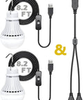 Two Pack USB LED Camping Light Bulbs With 8.2 Ft Extra Cord Tent Lantern Handy USB Y Cable Powered Work Light
