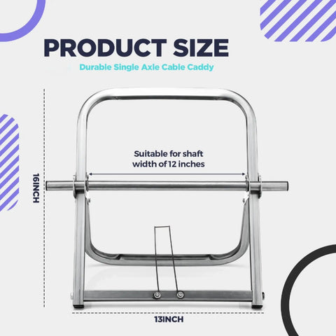 Front view of Heavy Duty Steel Cable Caddy And Wire Spool Rack Dispenser For Reels Up To 100 Lb Portable Sixteen Inch High