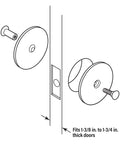 Diagram showing installation of Steel Door Hole Cover Plate Gray 2-5/8 Inch Diameter on doors up to 1-3/4 inch thick.
