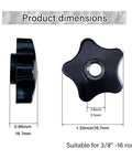Front and side views of black star-shaped knob with 3/8-16 through-hole for T-track bolts and jigs