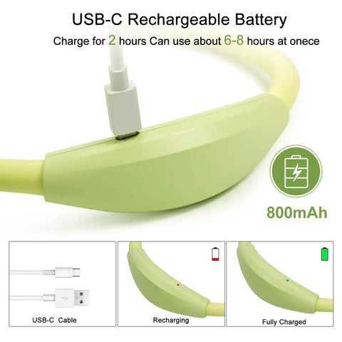 LED Neck Book Light With USB C Rechargeable Battery Hands Free Reading Light For Bedtime Reading Knitting Walking Or Jogging Four Super Bright LEDs With Three Adjustable Brightness Levels 800 mAh Battery Green