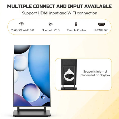 Top Notch 37 Inch Black Digital Signage Display Packing Crisp Fhd Graphics And Android 11 showing HDMI input and WiFi options.
