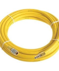 Heavy Duty 3 8 Inch ID Air Hose 5 FT Long Yellow Spiral Reinforced EPDM Material Handles 300 PSI Pressure And Temp Range From Minus 40 To Plus 210 Degrees F For Shop Pros Who Want Zero Leak Air Every Single Day coiled with fittings