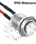 Close-up of a 5 Pack 12mm Waterproof Momentary Push Button Switches Prewired Stainless Steel High Head On Off 2A 12V/24V/125V/250V AC IP65