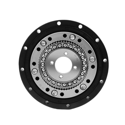 SHD 25 Series Precision Robot Gear Reducer Featuring Horizontal Mounting And 100 To 1 Reduction Ratio for CNC automation, showcasing gear teeth and mounting holes.