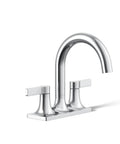 Venza Centerset Bathroom Sink Faucet With Dual Levers, 3 Hole Mount, 1.2 GPM Flow in polished chrome finish on white background.