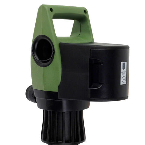 Straight Swap Rechargeable NiCad Battery Pack For Electric Drum Pumps showcasing a green and black design with a battery check feature.