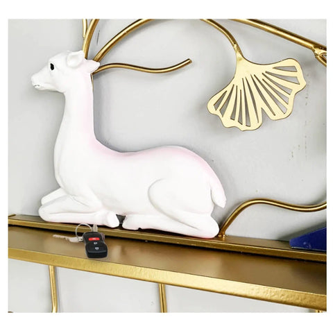 Slick Wall Mounted Coat Rack For Entryway Essentials With Sturdy Rustic Hooks, featuring a white deer accent and key set.