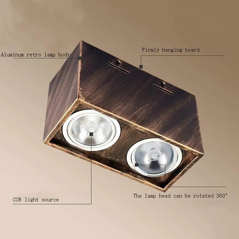 iumLeap Recessed Lighting Housing Trim Kits Wall Mounted Downlights Square Spotlights Led Ceiling Light Ceiling Double Head Light s Retro Vintage Downlight 360°, White Light_7w with aluminum body and COB light source.
