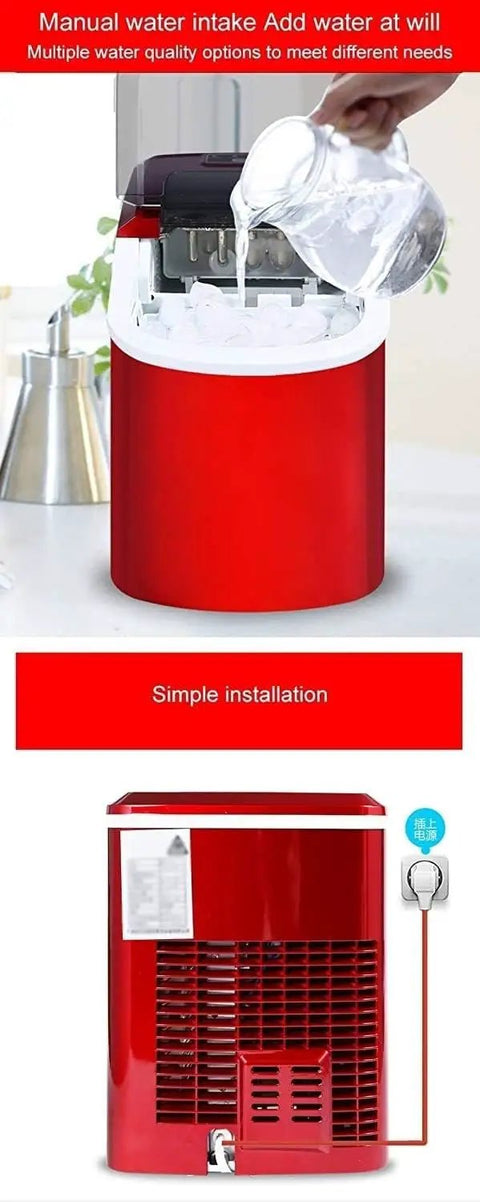 Sleek Countertop Ice Machine Cranking Out Thirty Three Pounds Of Snap Frozen Cubes In Six Minutes With Dual Sizes And No Sweat Setup For Weekend Bashes showing manual water intake and simple installation.