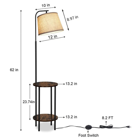 Space Saving Floor Lamp With Attached End Tables Two Handy Round Tables For Bedroom Living Room Or Office Adjustable Reading Lamp Farmhouse Style Nightstand Light