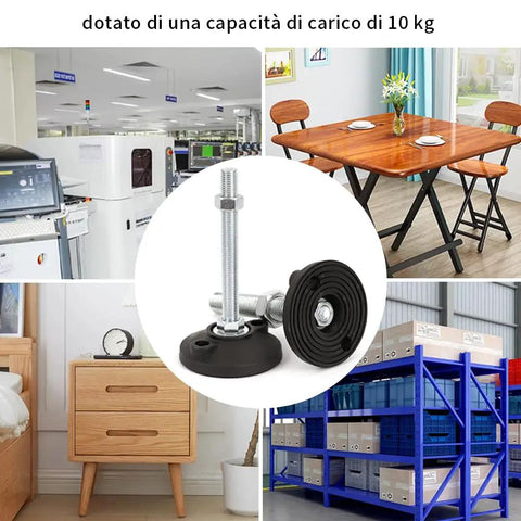 Heavy Duty Leveling Feet Set 4 Pcs M6 Thread Size D30 Base For Tables Chairs Sofas Workbenches Dressers Cabinets, image of a leveling foot with rubber pad.