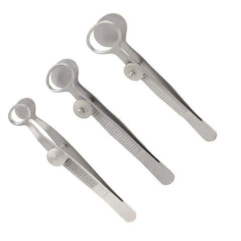 Chalazion Forceps For Eyelid Immobilization, Pro Grade 9 cm Stainless Steel Eyelid Clamp With Small, Medium, Large Oval Tips