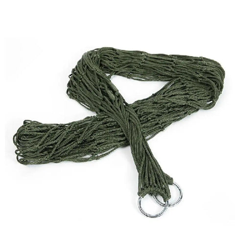 Ultra Lightweight Travel Hammock For Camping And Hiking Nylon Mesh Net Sleeping Bed With Easy Hooks Army Green coiled view
