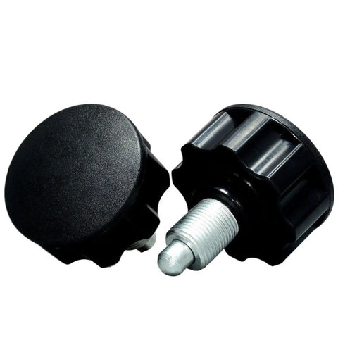 Pro Grade Mini Indexing Locking Plungers with black knob and steel threaded base for gym builds and tool fixtures.
