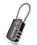TSA Approved Luggage Lock With 3-Digit Keyless Dial Re-Settable Go-To Padlock For Travel Gyms Lockers Golf Bags And Backpacks No-Fuss Security Easy Reset Built For On The Go, black alloy body with steel cable
