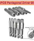 Magnetic Pentagon Head Screwdriver Bits Set Delivering A Heavy Duty Grip 10 Piece Security Drill Bits quarter inch hex shank.