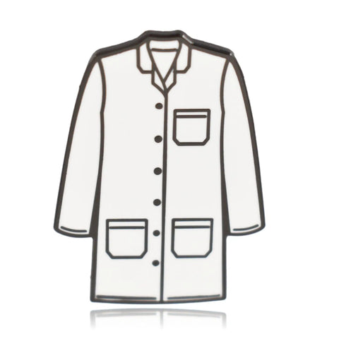 Lab Coat Enamel Pin In Black With White Accent, Corrosion Resistant Steel Backing, Double Rubber Clutch, Hard Enamel Finish