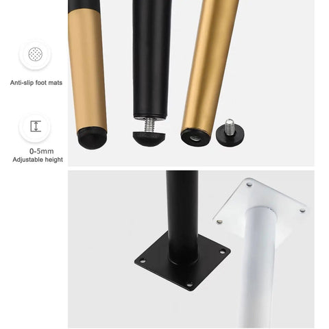 Heavy Duty Adjustable Table Legs Four Pack Rust Resistant Steel Support Feet For Couch Sofa Chair Rising Twenty Six Inches Tall To Elevate Your Setup With Rock Solid Stability And Quick Install, showing adjustable height feature and anti-slip mats.