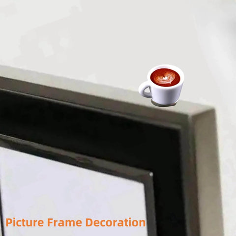 Mini coffee cup magnetic resin hinge head from Coffee Hinge Head Topper Set Of 6 Mini Magnetic Door Hinge Heads Decorative Topper For Whimsical Coffee Themed Decor A Fun Gift Idea For Coffee Lovers Hinges Head Charms For Cabinets And Doors attached to picture frame