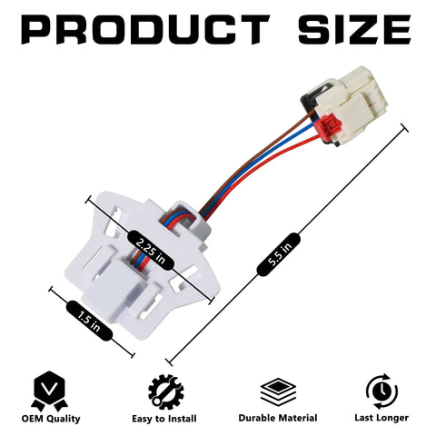 Washer speed sensor wiring harness with white connector and brown, blue, red wires; 5.5 in long (angled side view).
